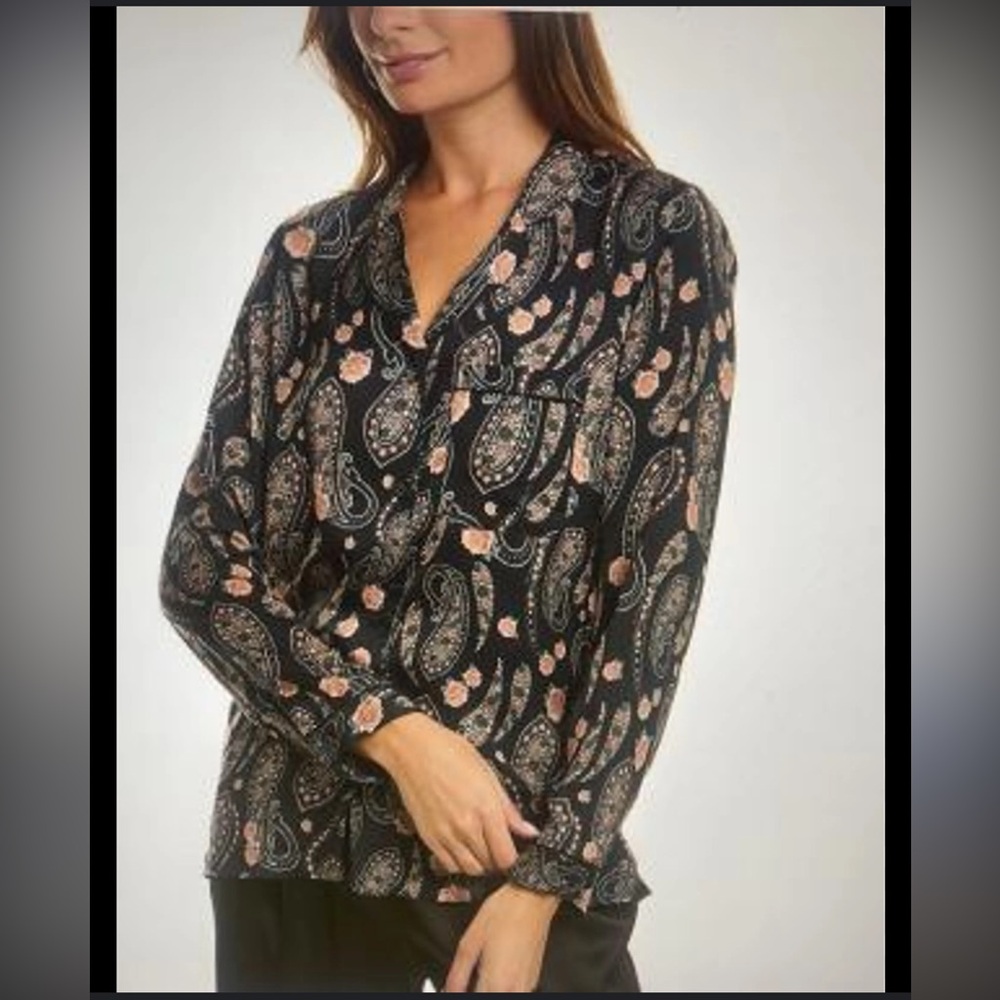 SHEIN Black and Pink Paisley Blouse